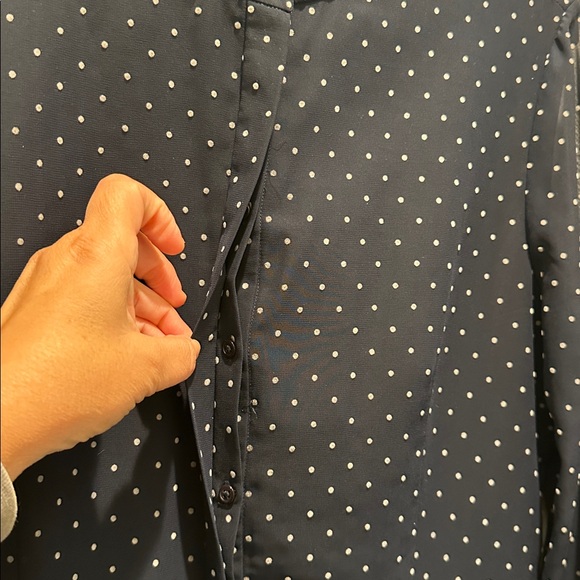 MASSIMO DUTTI Navy Blue Flocked Polka Dot Long Sleeve Fit & Flare Dress Women 10 - Picture 7 of 16